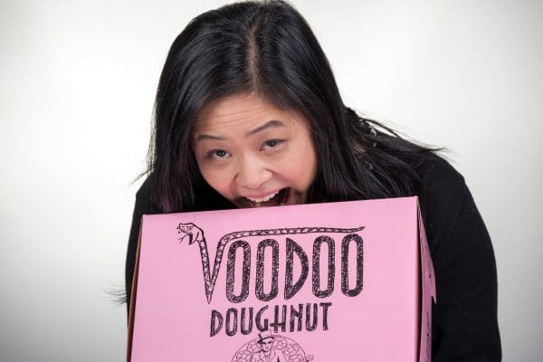 Cindy Ng with Voodoo Doughnut box