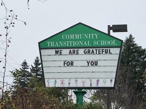 Community Transitional School "We Are Grateful" sign